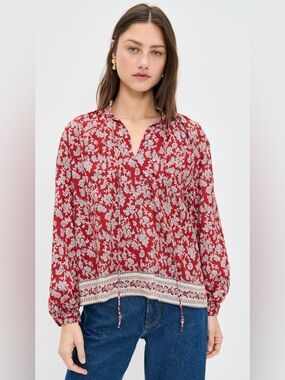 Madewell Red and White Floral Peasant Blouse